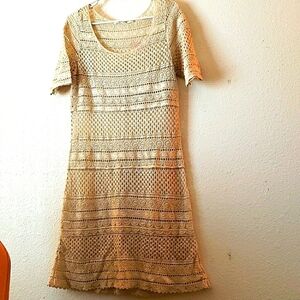 Solitare Boho Crocheted Cream Lace Swim Cover Up Size M